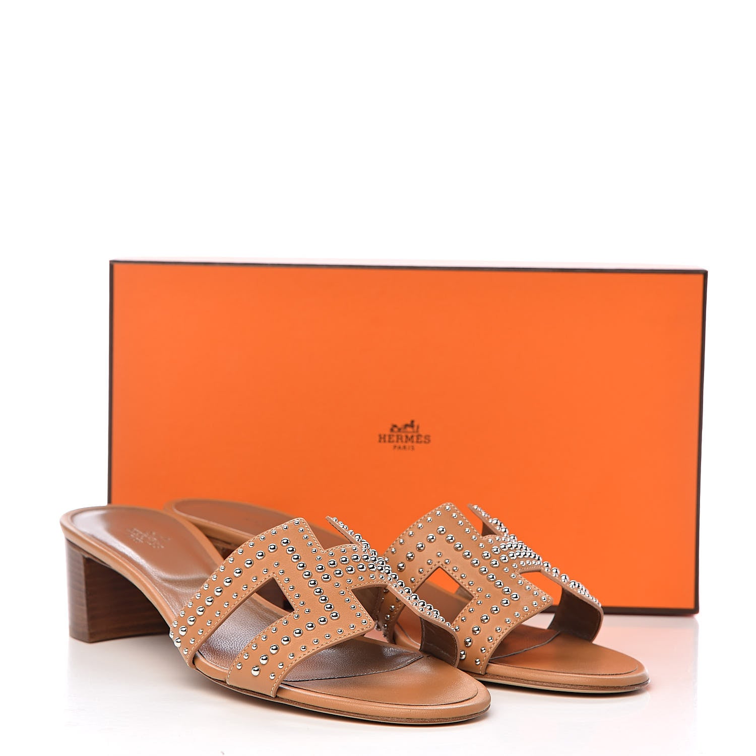 Hermes Calfskin Studded Oasis Sandals 41 Natural 10 of 10