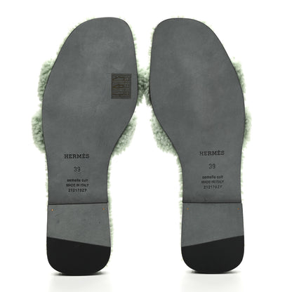 Hermes Woolskin Oran Sandals 39 Vert D'Eau 5 of 7