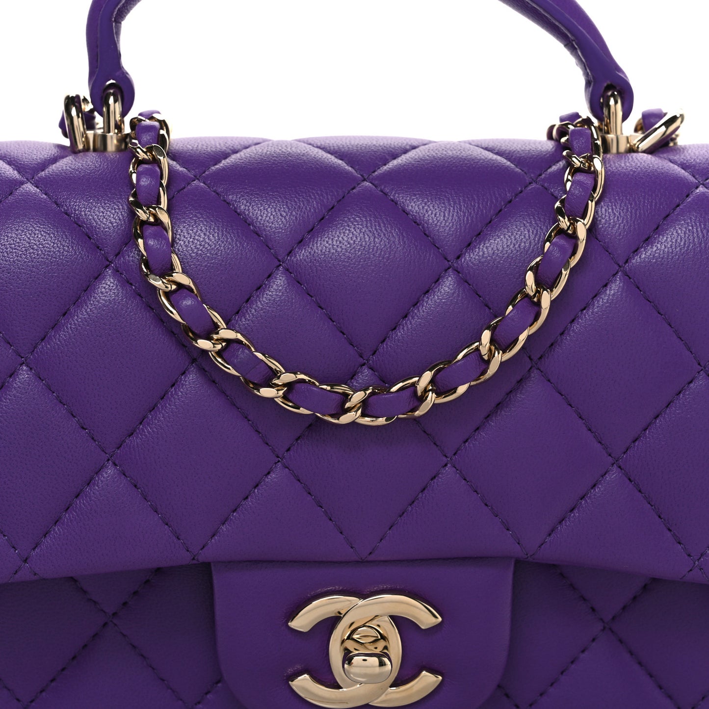 Lambskin Quilted Mini Top Handle Rectangular Flap Dark Purple