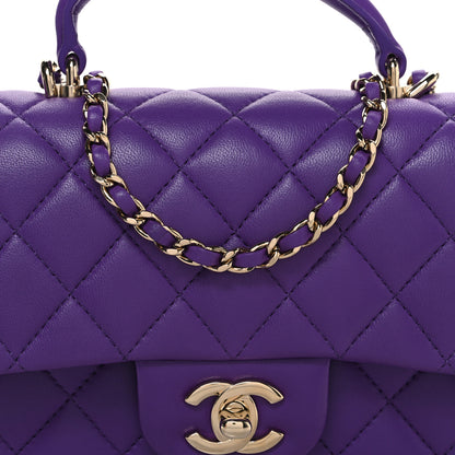 Chanel Lambskin Quilted Mini Top Handle Rectangular Flap Dark Purple 8 of 10