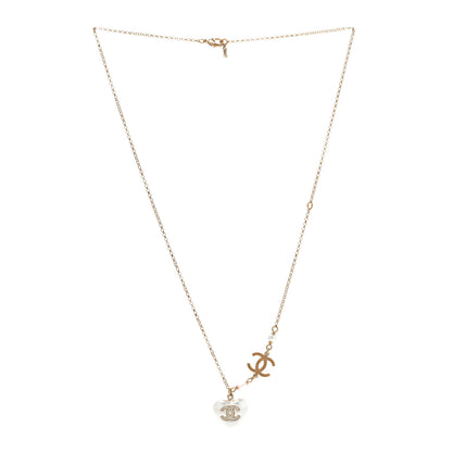 Chanel Resin Crystal CC Heart Necklace Pearly White Gold 3 of 7
