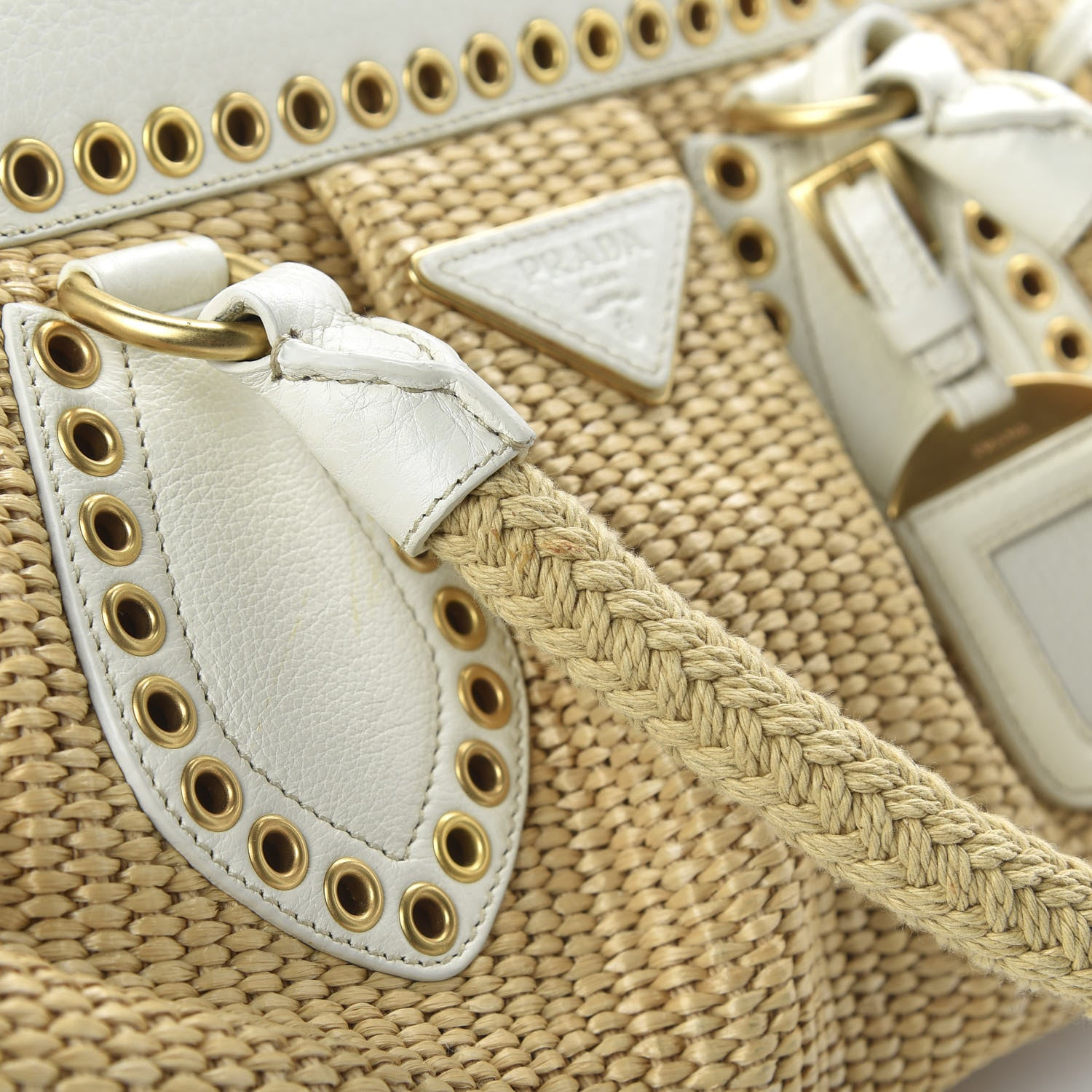 Prada Paglia Vitello Daino Frame Satchel Naturale White 12 of 13