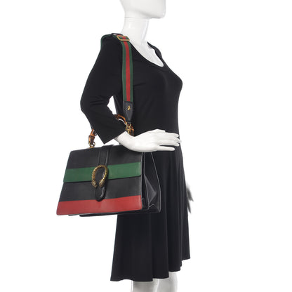 Gucci Calfskin Bamboo Web Large Dionysus Top Handle Bag Black Bright Evergreen Hibiscus Red 2 of 21