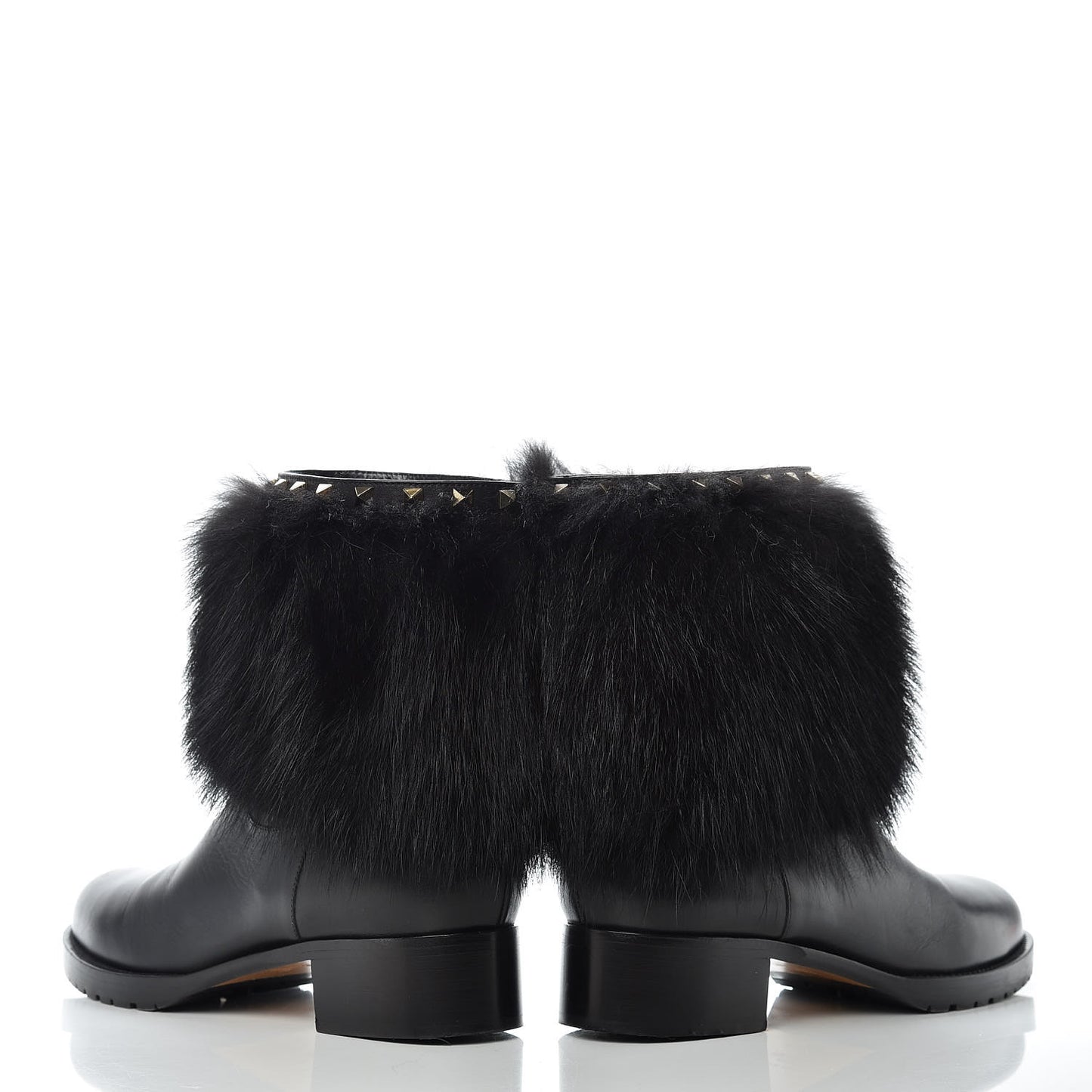 Calfskin Fox Fur Rockstud Winter Boots 40.5 Black