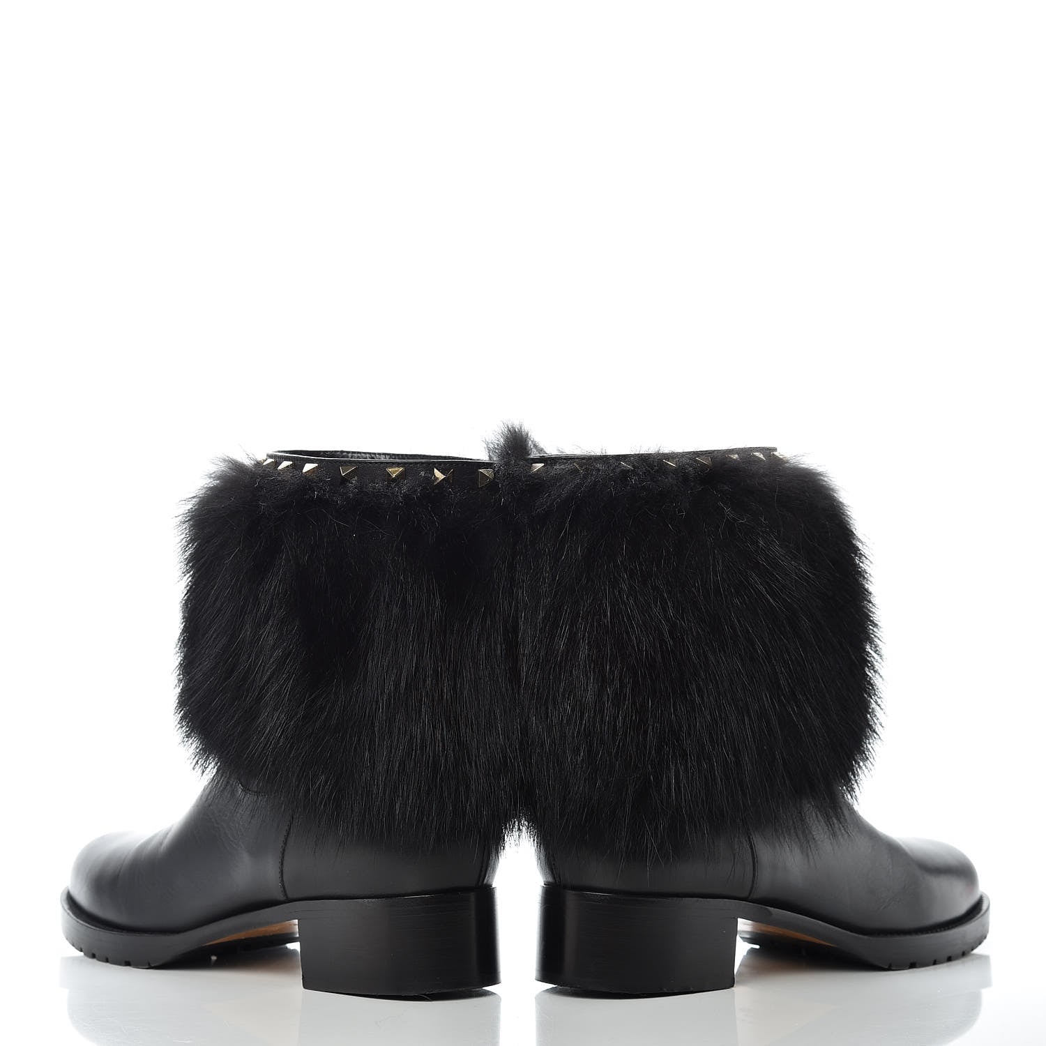 Valentino Garavani Calfskin Fox Fur Rockstud Winter Boots 40.5 Black 5 of 14