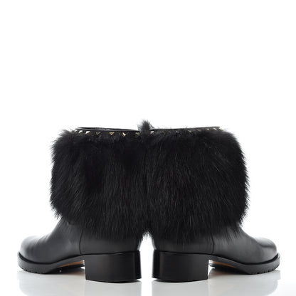 Valentino Garavani Calfskin Fox Fur Rockstud Winter Boots 40.5 Black 5 of 14