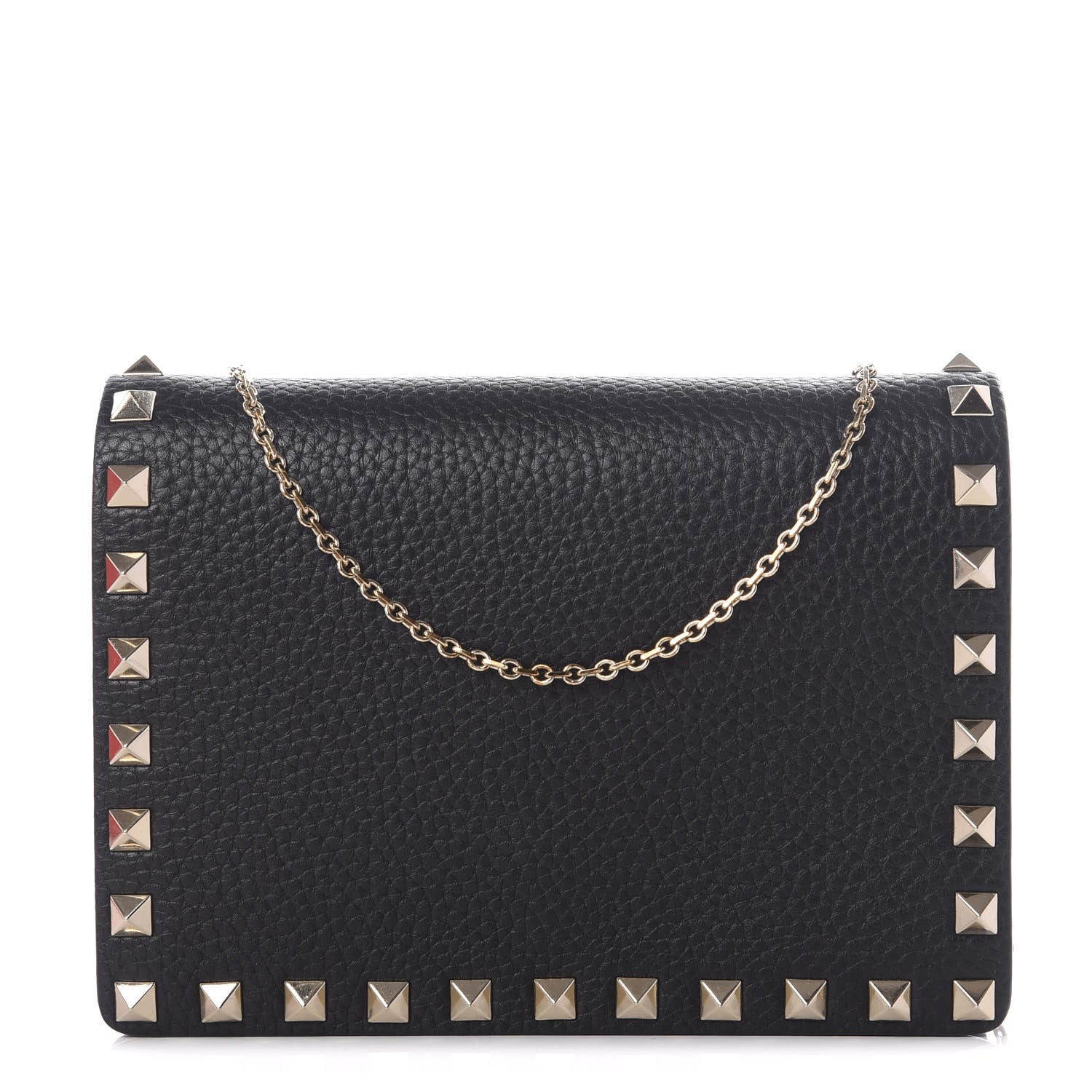 Valentino Garavani Pebbled Calfskin Rockstud Wallet on Chain Black 1 of 10