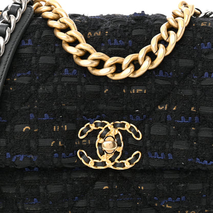 Chanel Tweed Quilted Medium Chanel 19 Flap Black Navy Gold 8 of 11