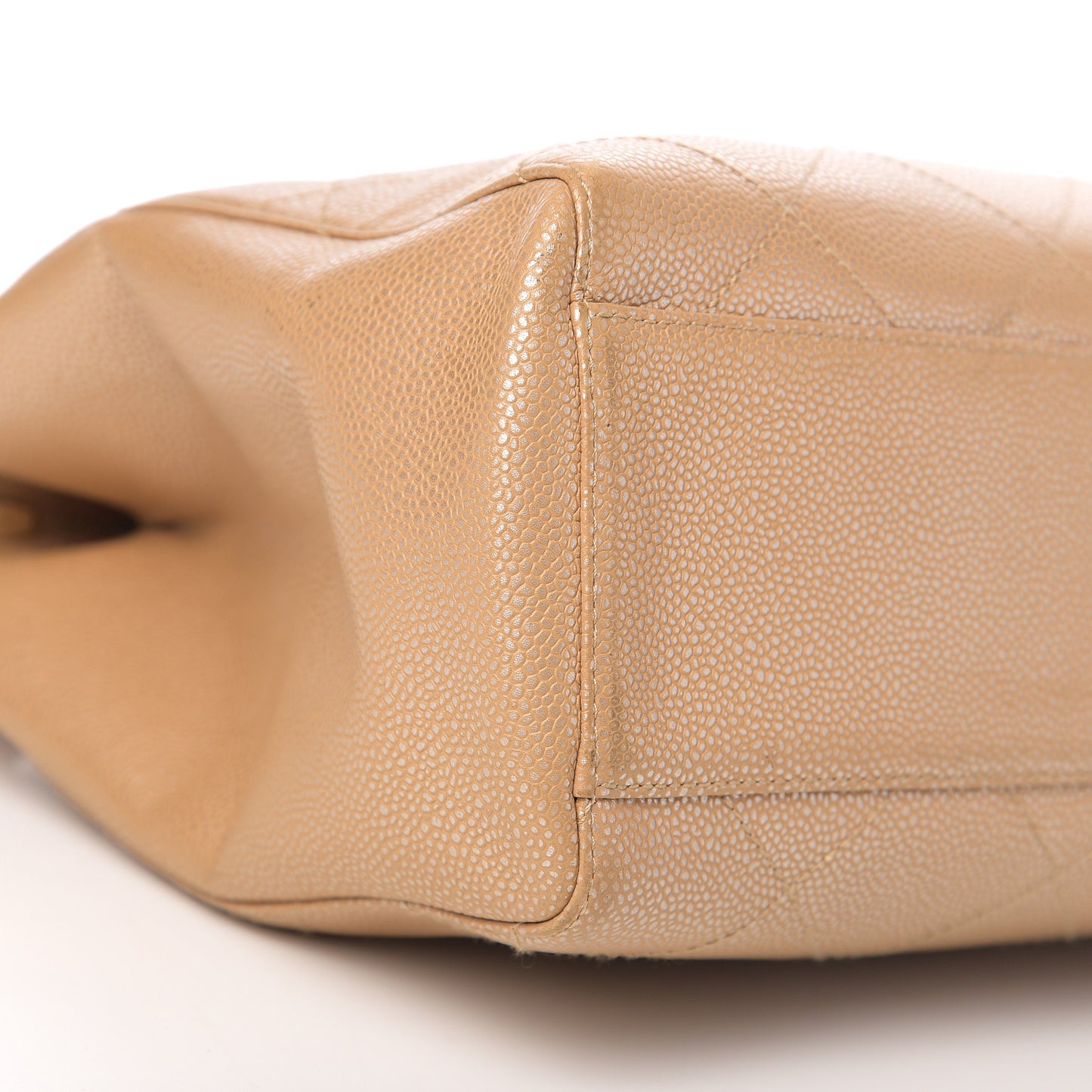 Metallic Caviar Quilted Shopping Tote Beige