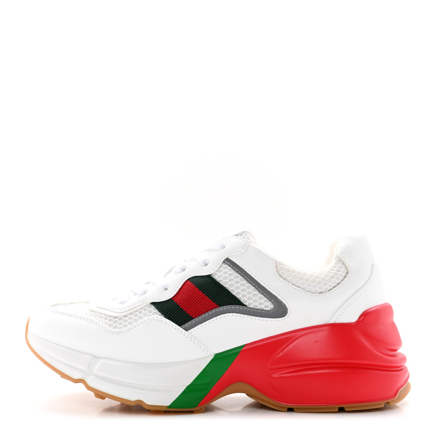 Gucci Lavaredo Eco Fabric Mesh Web Womens Rhyton Reflective Sneakers 36.5 Great White Green Red Silver 1 of 9