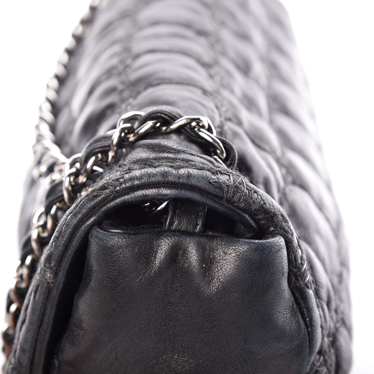 Lambskin Tweed Double Stitch Flap Black