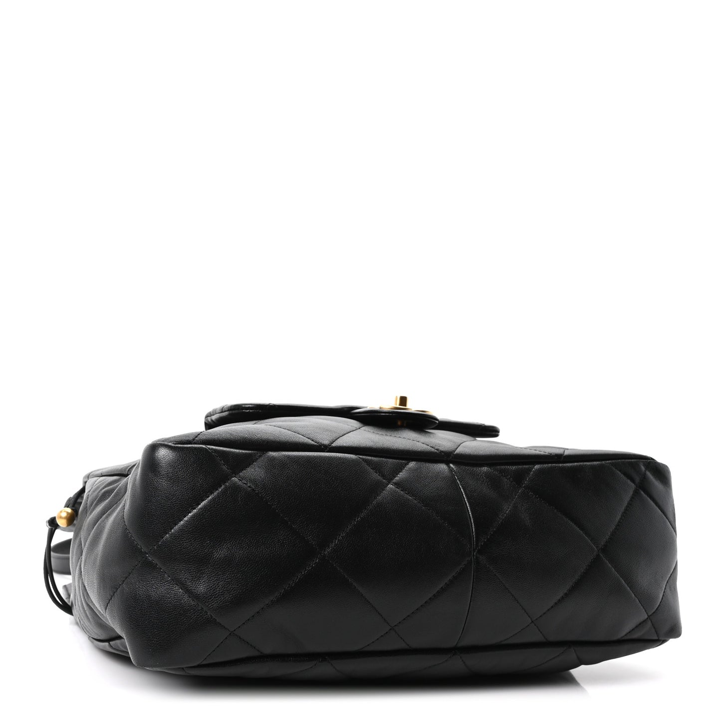 Shiny Lambskin Quilted Shopping Bag Black