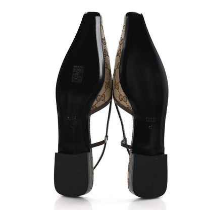 Gucci GG Monogram Malaga Kid Square G 35mm Slingback Pumps 40 Beige Ebony New Acero 5 of 8