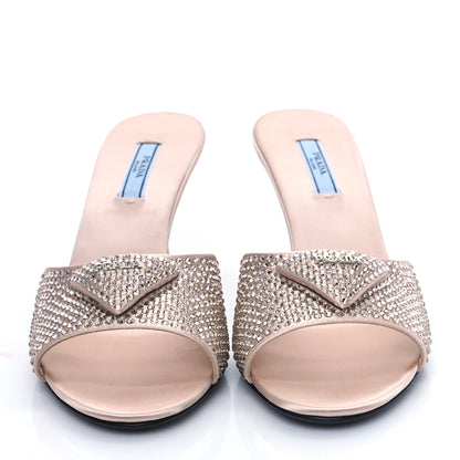 Prada Satin Crystal Logo 85mm Slide Sandals 39 Ninfea 2 of 8