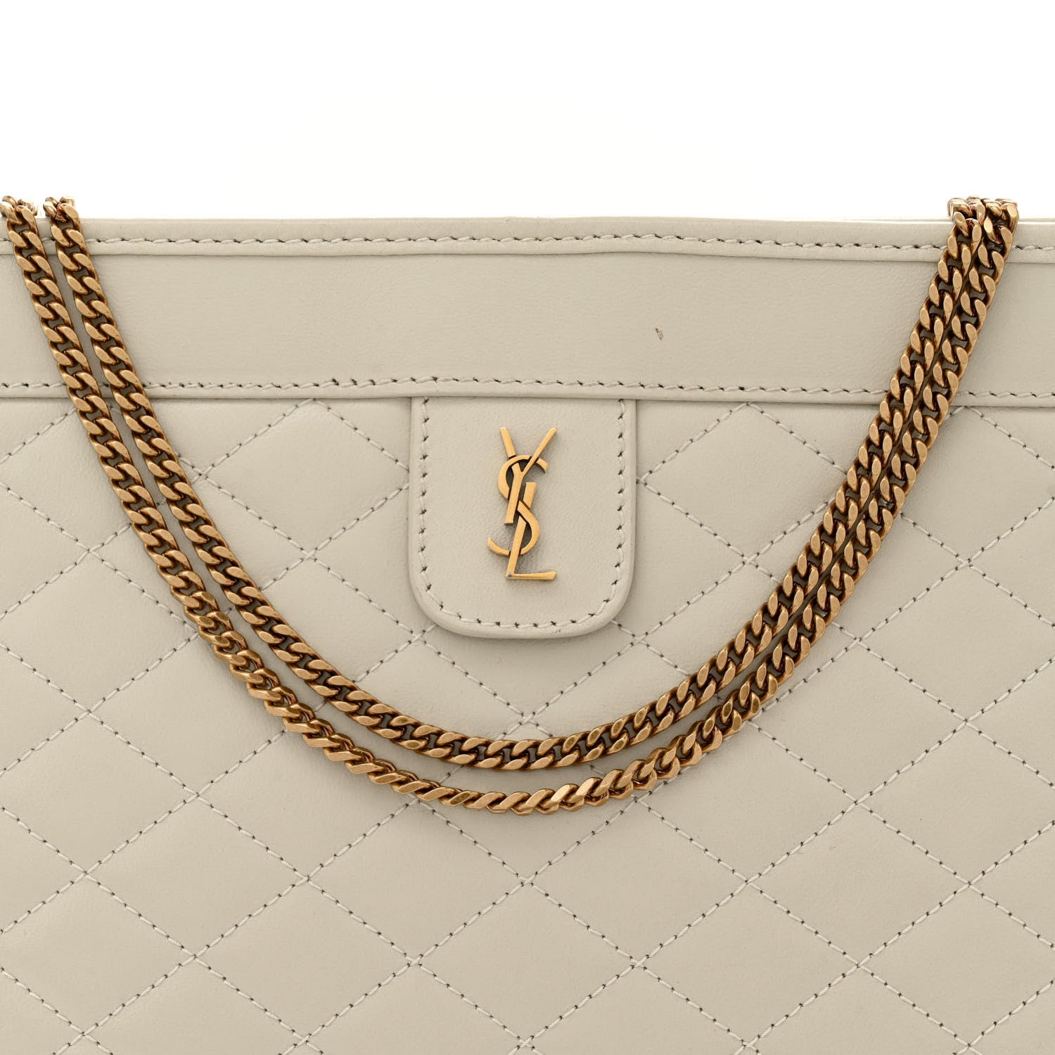 Saint Laurent Lambskin Quilted Monogram Baby Victoire Chain Clutch Blanc Vintage 8 of 12