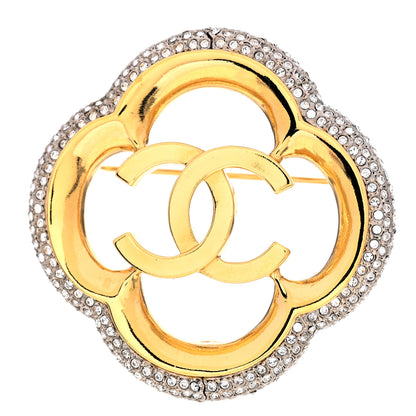 Chanel Metal Crystal Camelia CC Brooch Gold 1 of 4