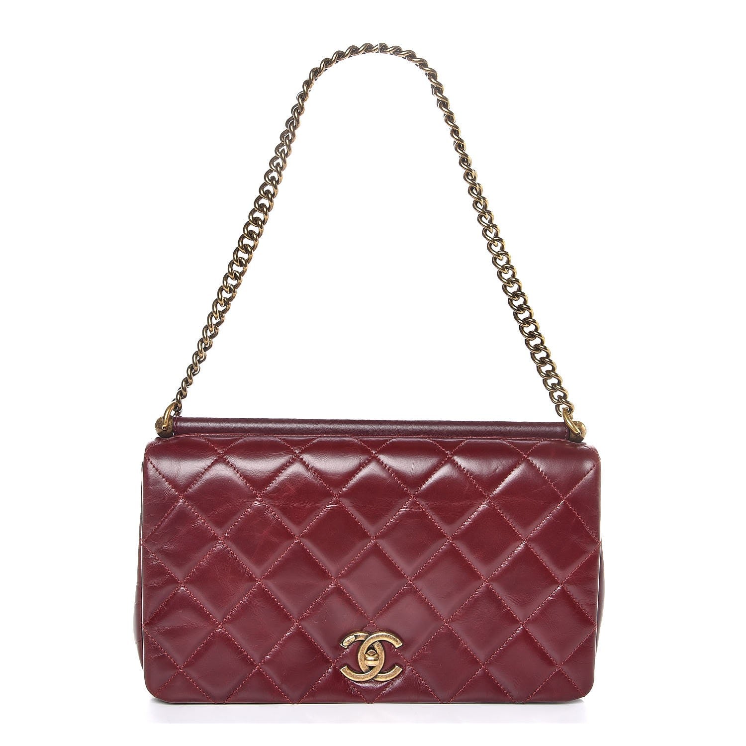 Chanel Calfskin Quilted Gold Bar Flap Burgundy 1 of 7