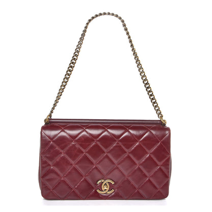 Chanel Calfskin Quilted Gold Bar Flap Burgundy 1 of 7