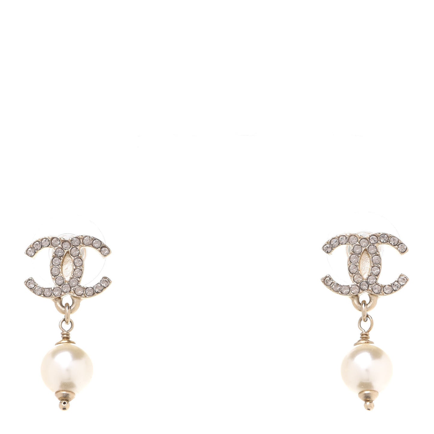 Crystal Pearl CC Drop Earrings Gold