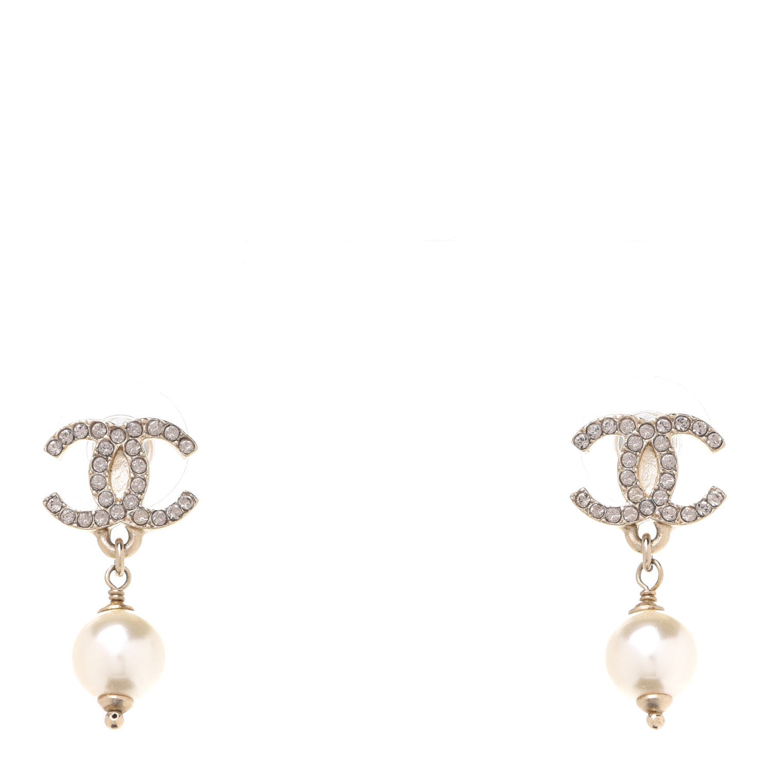 Chanel Crystal Pearl CC Drop Earrings Gold 1 of 5