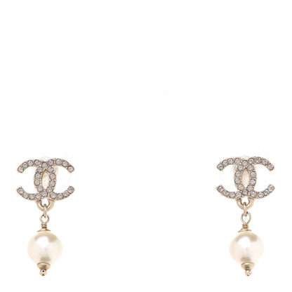 Chanel Crystal Pearl CC Drop Earrings Gold 1 of 5