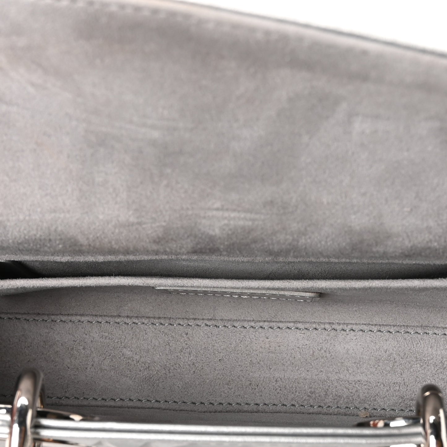 Metallic Calfskin Cannage Diamond Small Lady D-Joy Silver