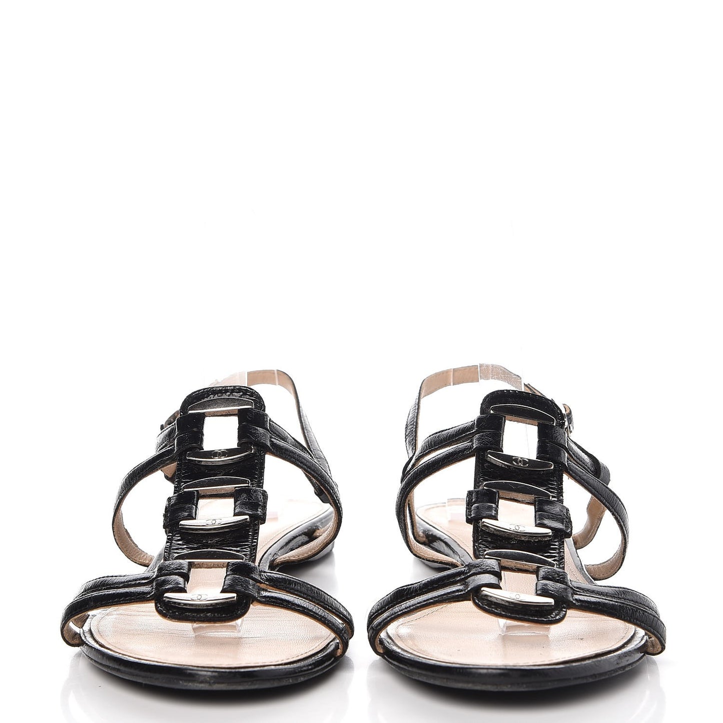 Glazed Calfskin CC Sandals 40 Black
