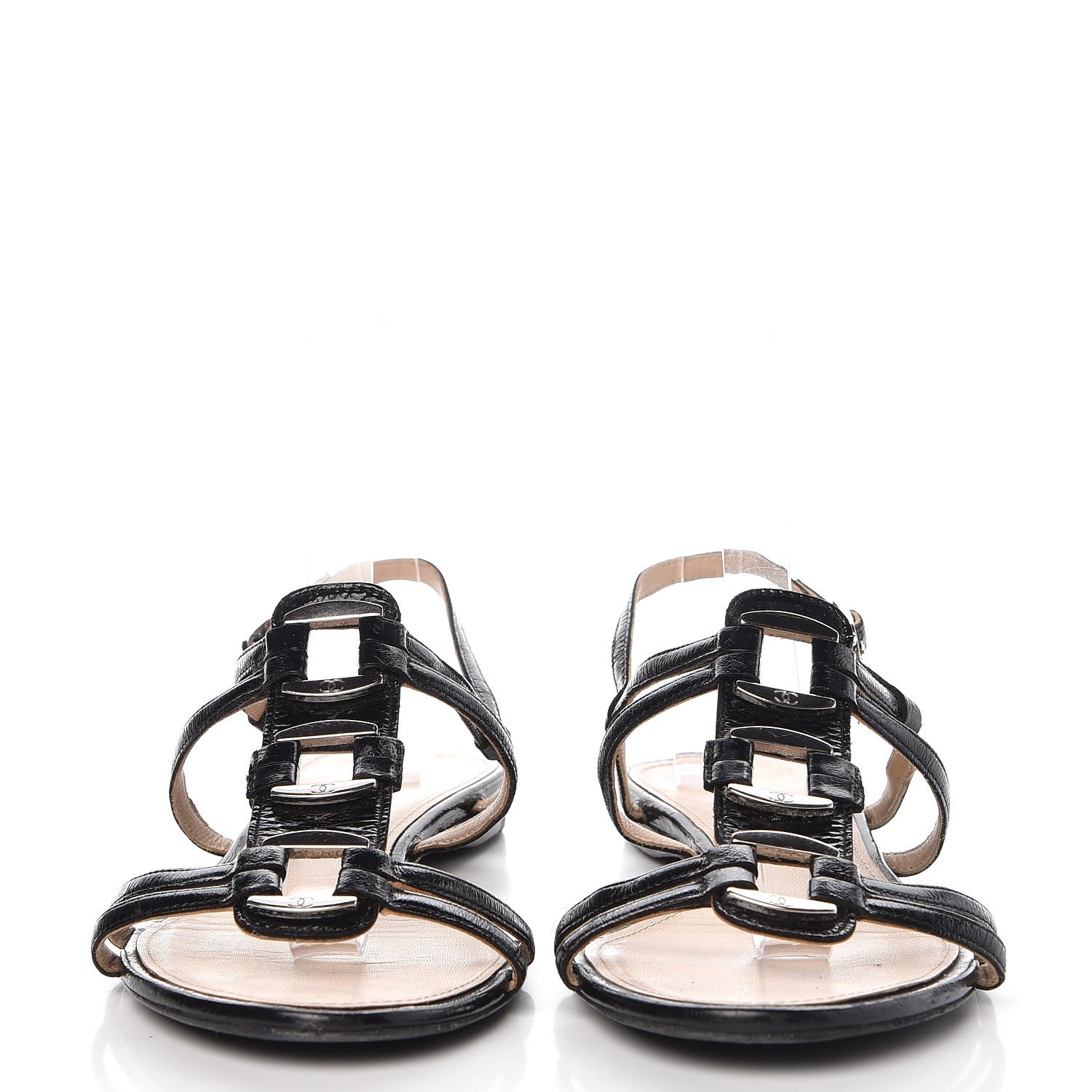 Chanel Glazed Calfskin CC Sandals 40 Black 2 of 12