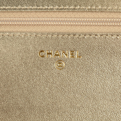 Chanel Metallic Lambskin Quilted Wallet On Chain WOC Gold 7 of 9