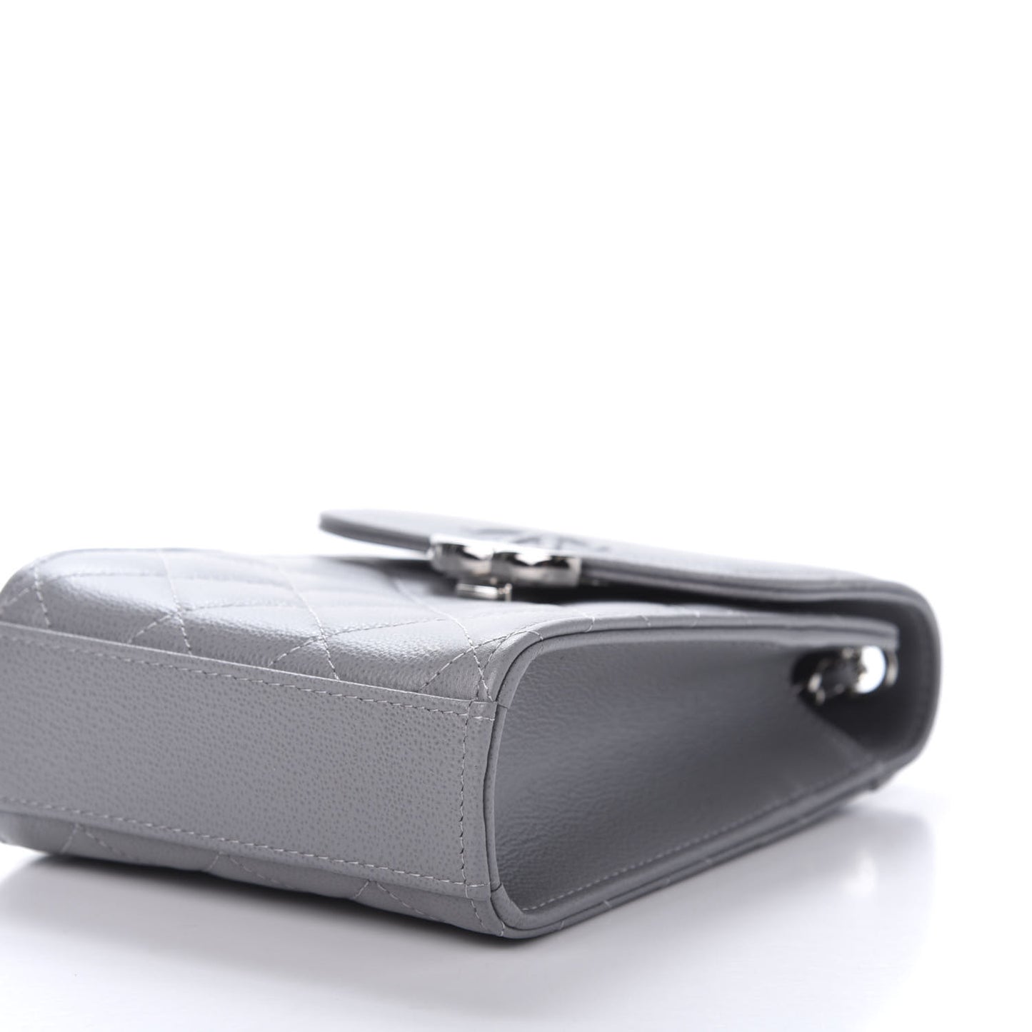 Grained Calfskin Quilted CC Box Clutch With Chain Grey