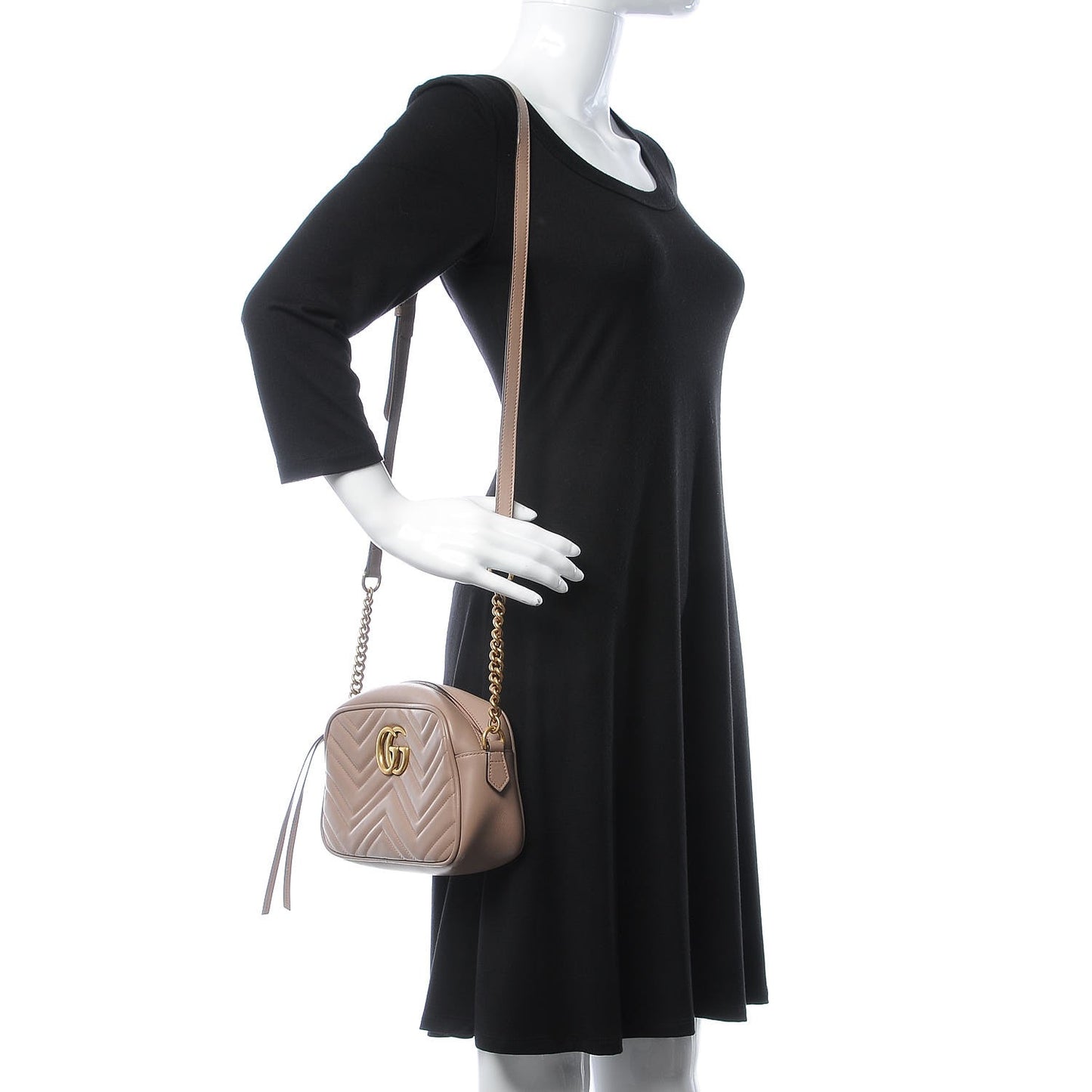 Calfskin Matelasse Small GG Marmont Chain Shoulder Bag Taupe