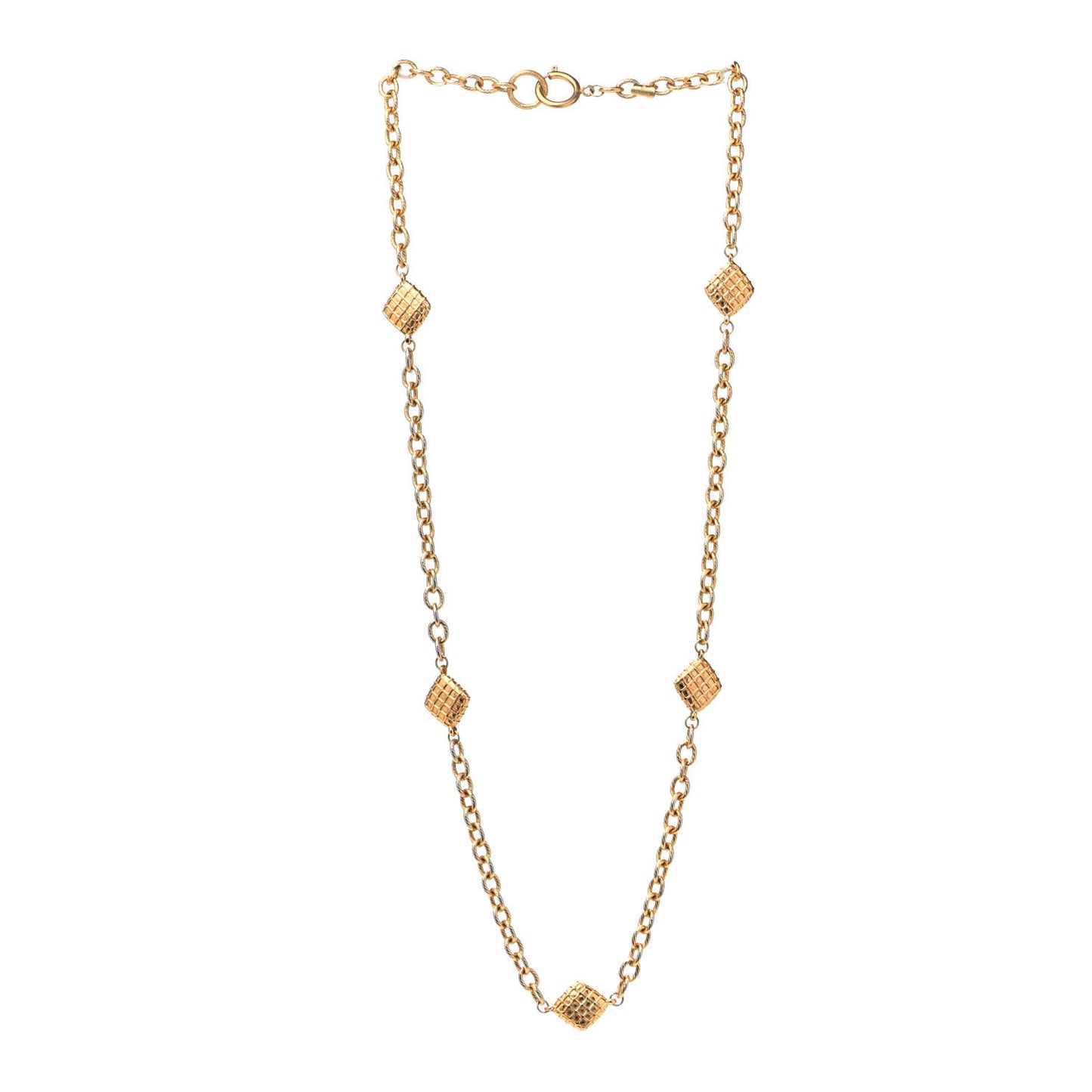 Quilted Long Chain Necklace Gold