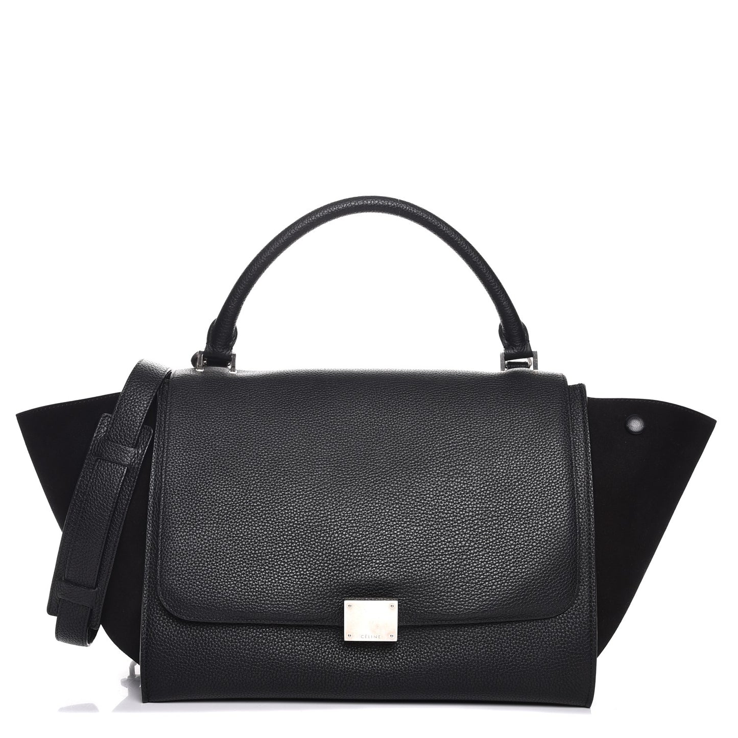 Drummed Calfskin Suede Medium Trapeze Black
