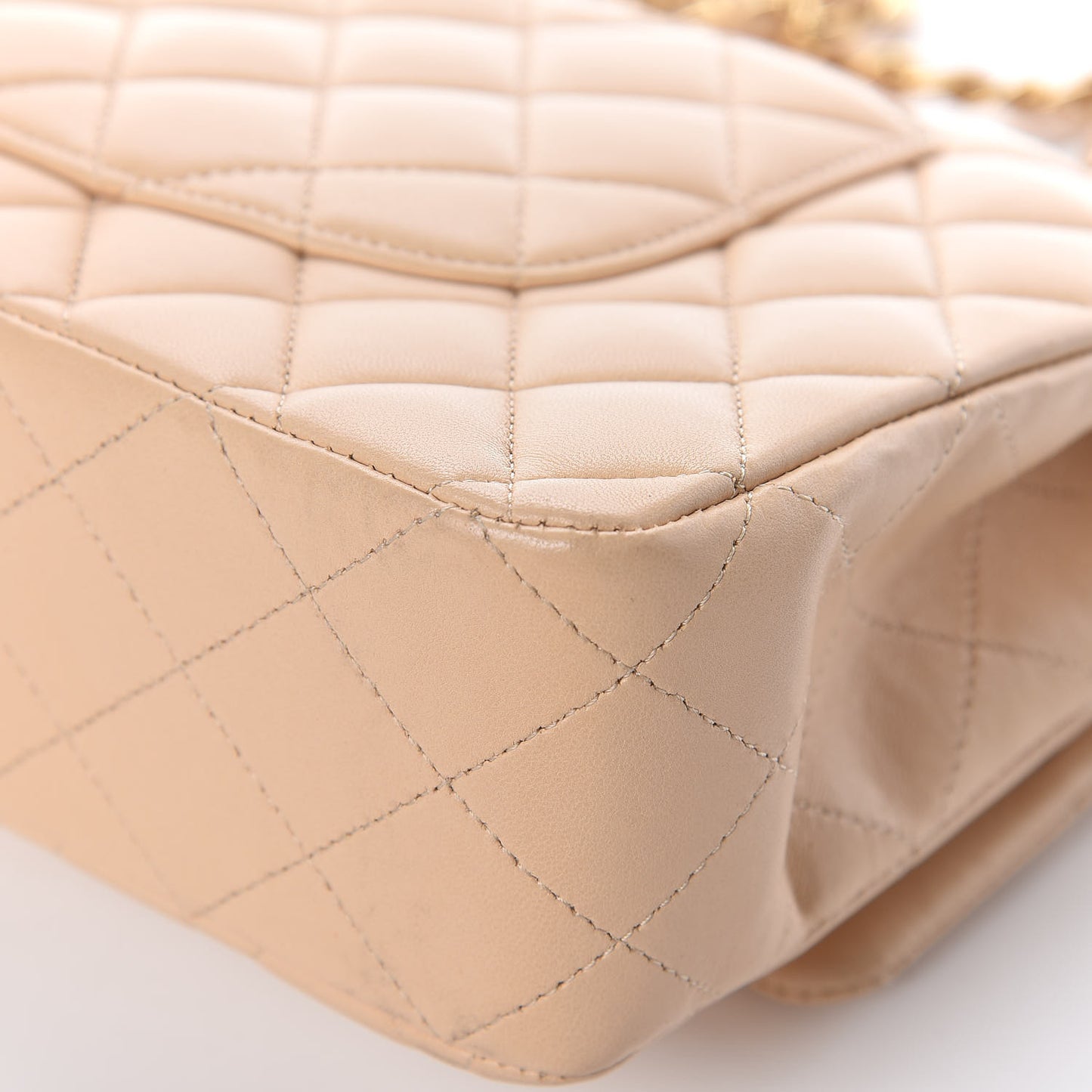 Lambskin Quilted Medium Double Flap Beige