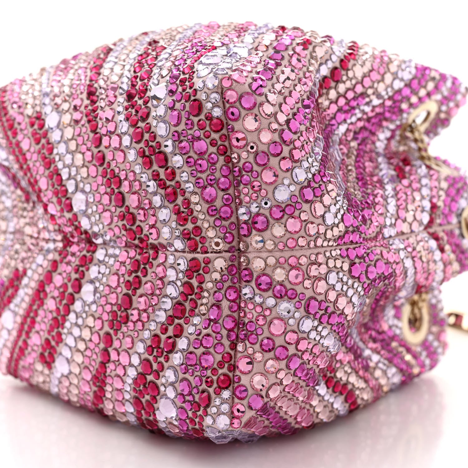 Jimmy Choo Satin Wave Degrade Hotfix Crystal Embellished Bon Bon Bucket Bag Pink Mix 9 of 9