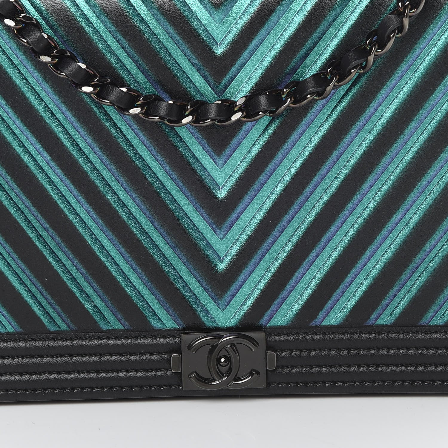 Chanel Calfskin Painted Chevron Embossed Boy Wallet On Chain WOC Black 9 of 14
