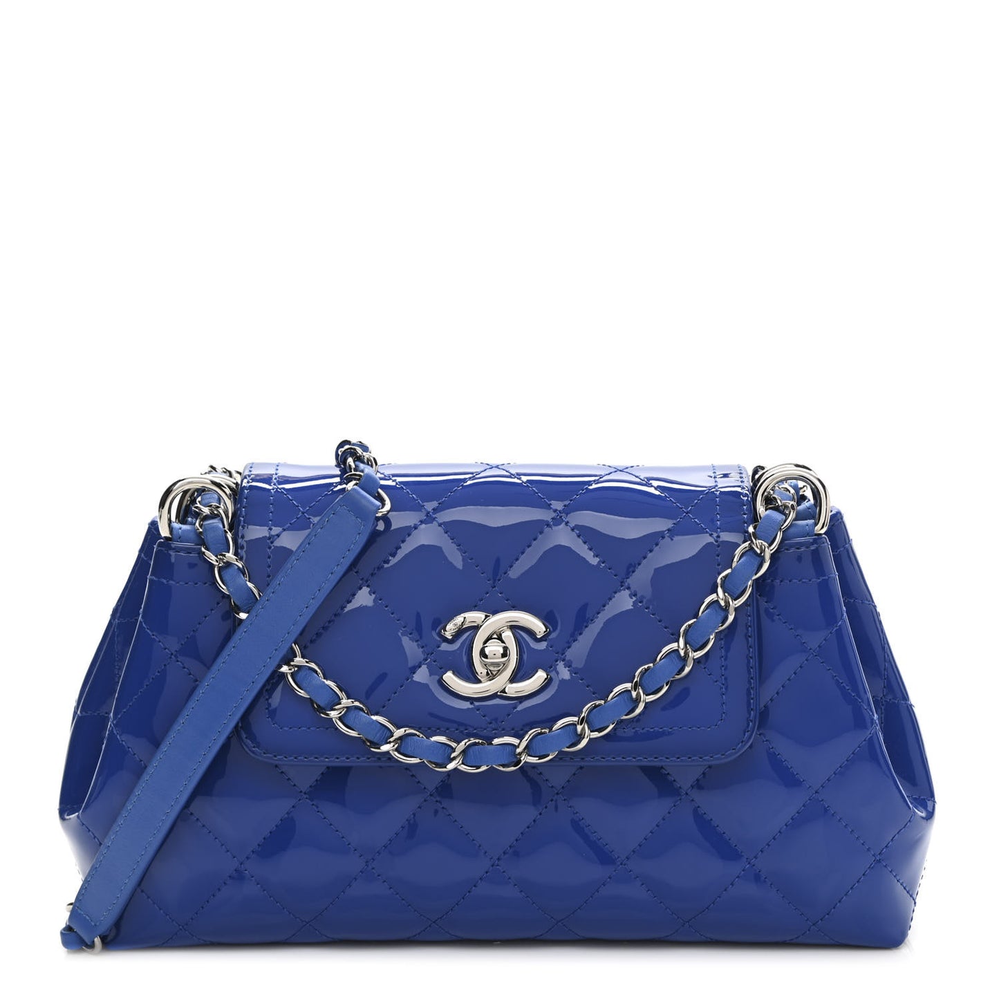 Patent Quilted Medium Coco Shine Accordion Flap Blue