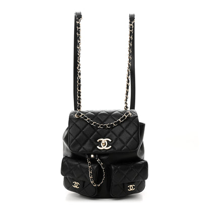 Chanel Shiny Caviar Quilted Medium Duma Pockets Drawstring Backpack Black 1 of 10