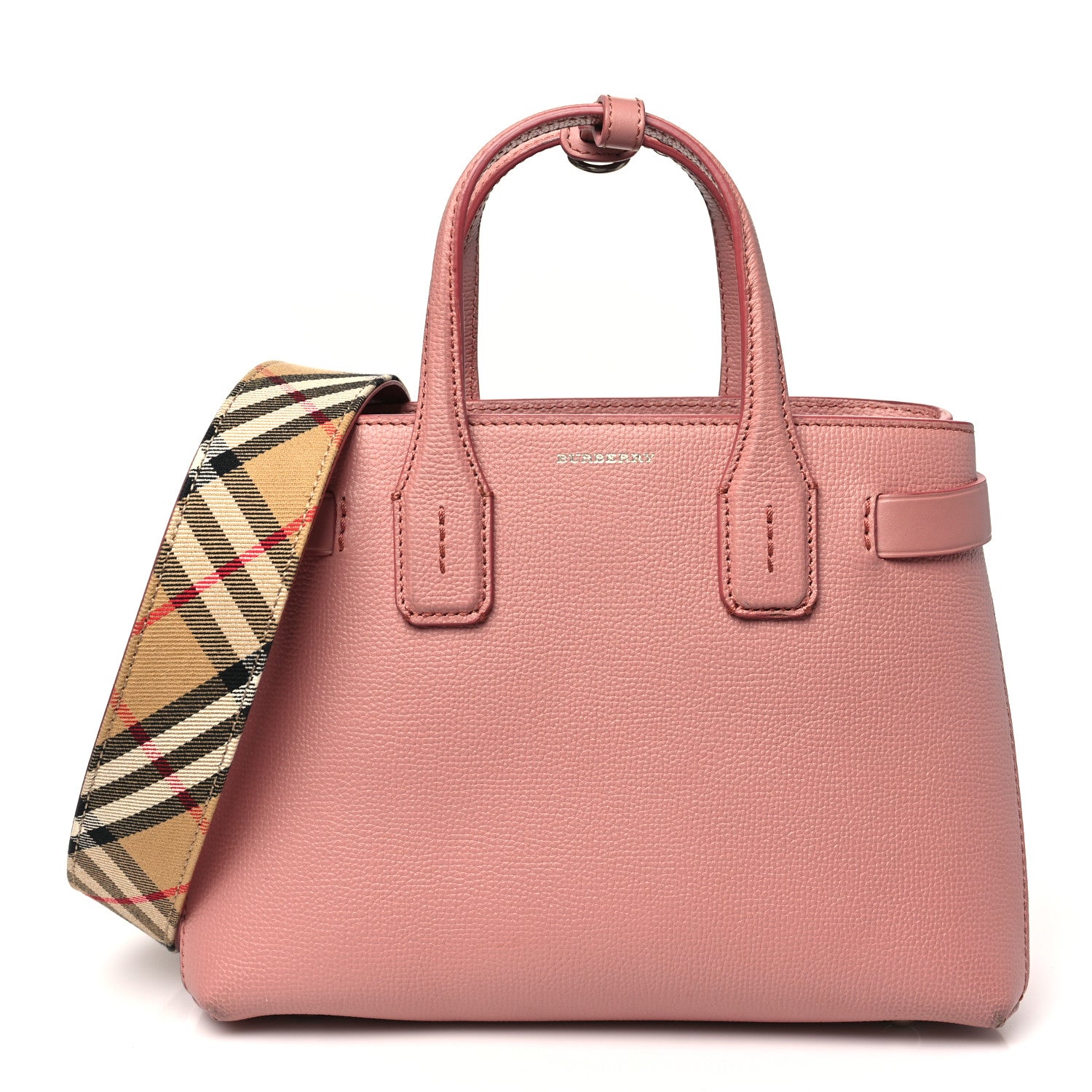 Burberry Grainy Calfskin House Check Small Banner Tote Dusty Rose 1 of 14