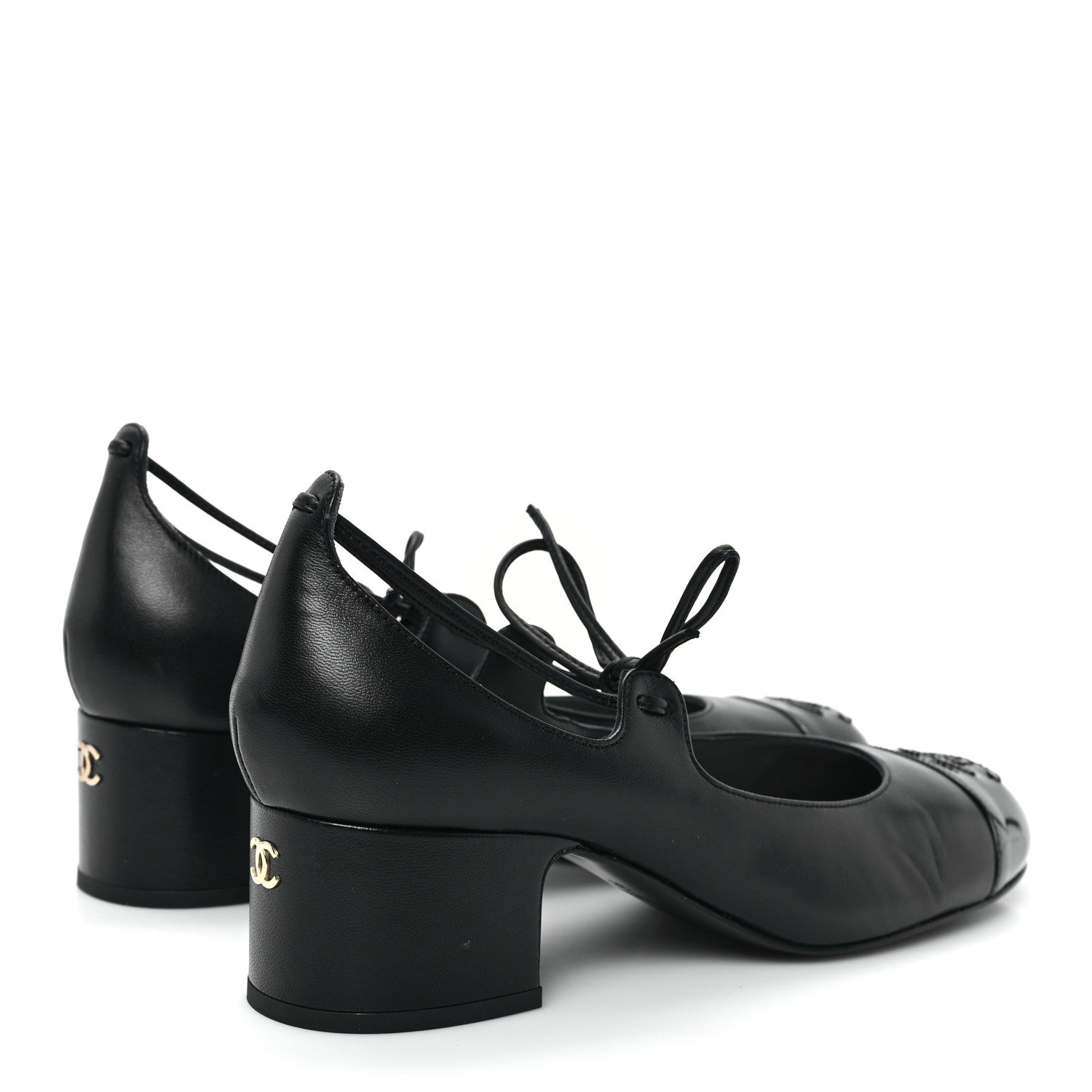 Chanel Lambskin Patent Cap Toe CC Mary Jane Pumps 38 Black 5 of 10
