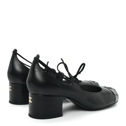 Chanel Lambskin Patent Cap Toe CC Mary Jane Pumps 38 Black 5 of 10