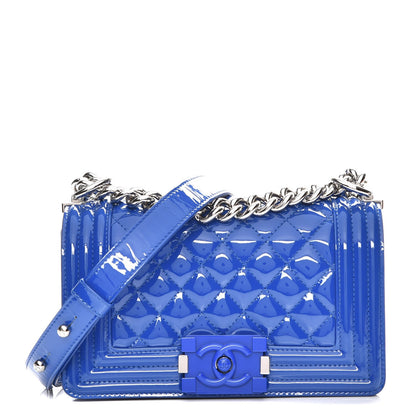 Chanel Patent Calfskin Quilted Small Plexiglass Boy Flap Blue 1 of 7