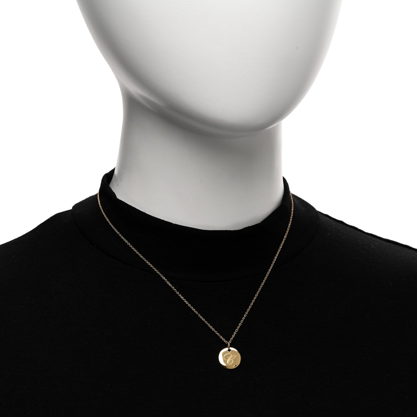 18K Yellow Gold Notes Letter C Disc Charm Pendant Necklace