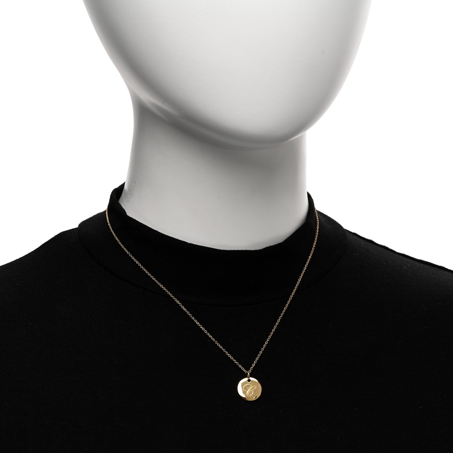 Tiffany 18K Yellow Gold Notes Letter C Disc Charm Pendant Necklace 2 of 4