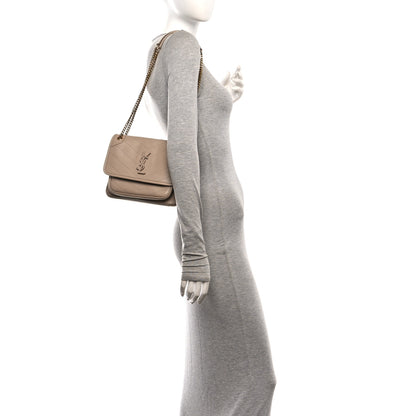 Saint Laurent Lambskin Calfskin Matelasse Monogram Baby Niki Chain Satchel Dark Beige 2 of 11