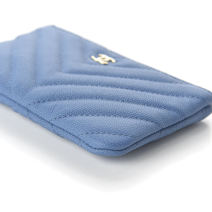 Chanel Flat Caviar Chevron Quilted Small Cosmetic Case Blue 7 of 11