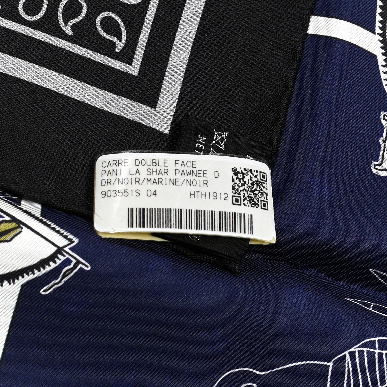 Hermes Silk Double Face Pani La Shar Pawnee Scarf 90 Black Marine 3 of 10
