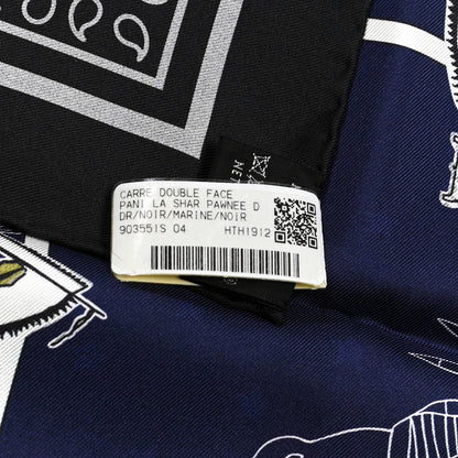 Hermes Silk Double Face Pani La Shar Pawnee Scarf 90 Black Marine 3 of 10