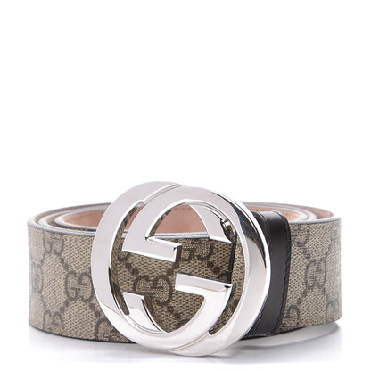 Gucci GG Supreme Monogram Selleria Calfskin Interlocking G 40mm Belt 90 36 Beige Ebony Cocoa 1 of 8