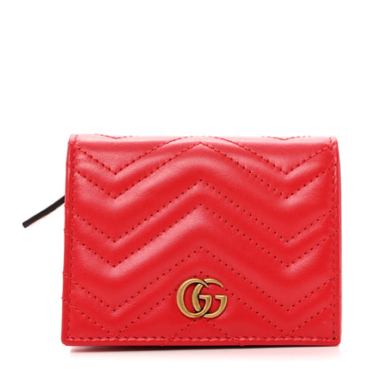 Gucci Calfskin Matelasse GG Marmont Card Case Wallet Hibiscus Red 1 of 8